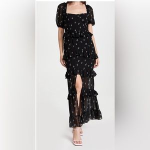 Wayf Cici Bustier Tiered Maxi Dress in Black